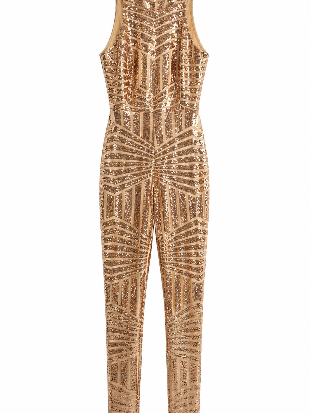 Hot Miami Styles Gold Sequin Geometric Jumpsuit